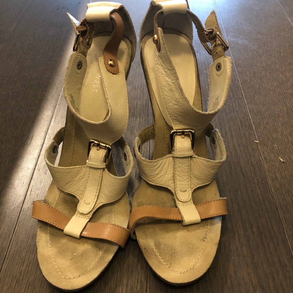Off White/Tan Heeled Sandals
